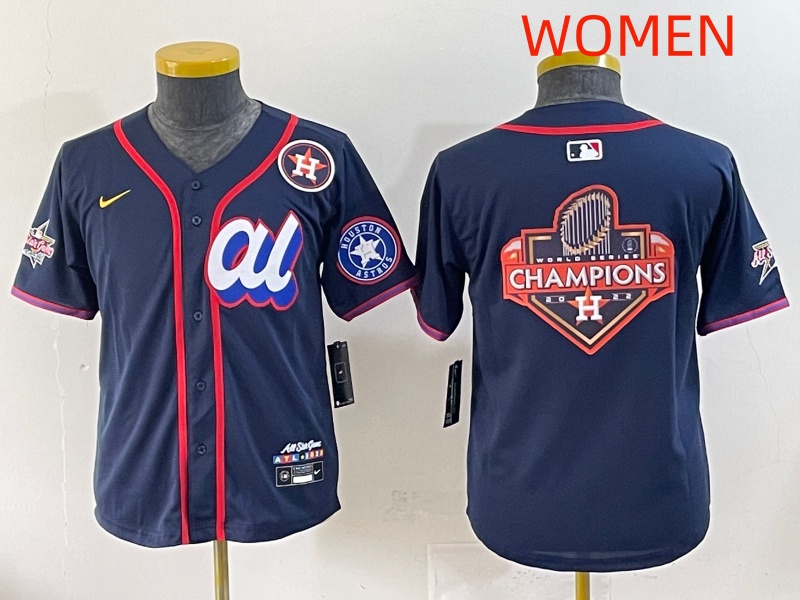 Women 2025 Houston Astros Blank Drak Blue All star Nike MLB Jersey style 003